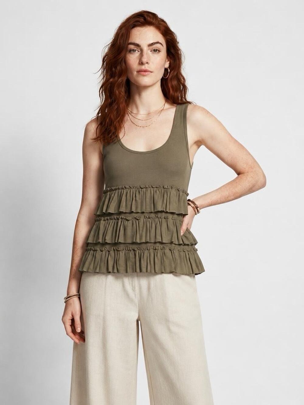 YA Los Angeles Green Ruffle Tank Womens Size Small